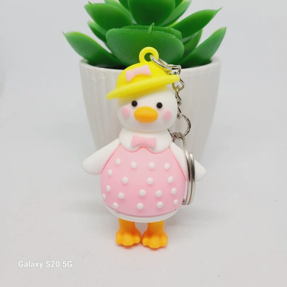 Cute Duck‎ Keychain Yellow Hat Pink Dress Cartoon Keyring Bag Charm